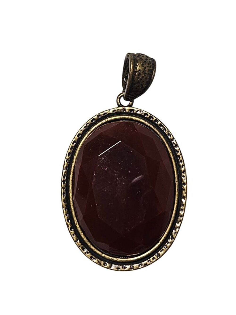 Elegant Oval Brass Pendant Brown Faceted Stone Textured Back Retro Fashion Women